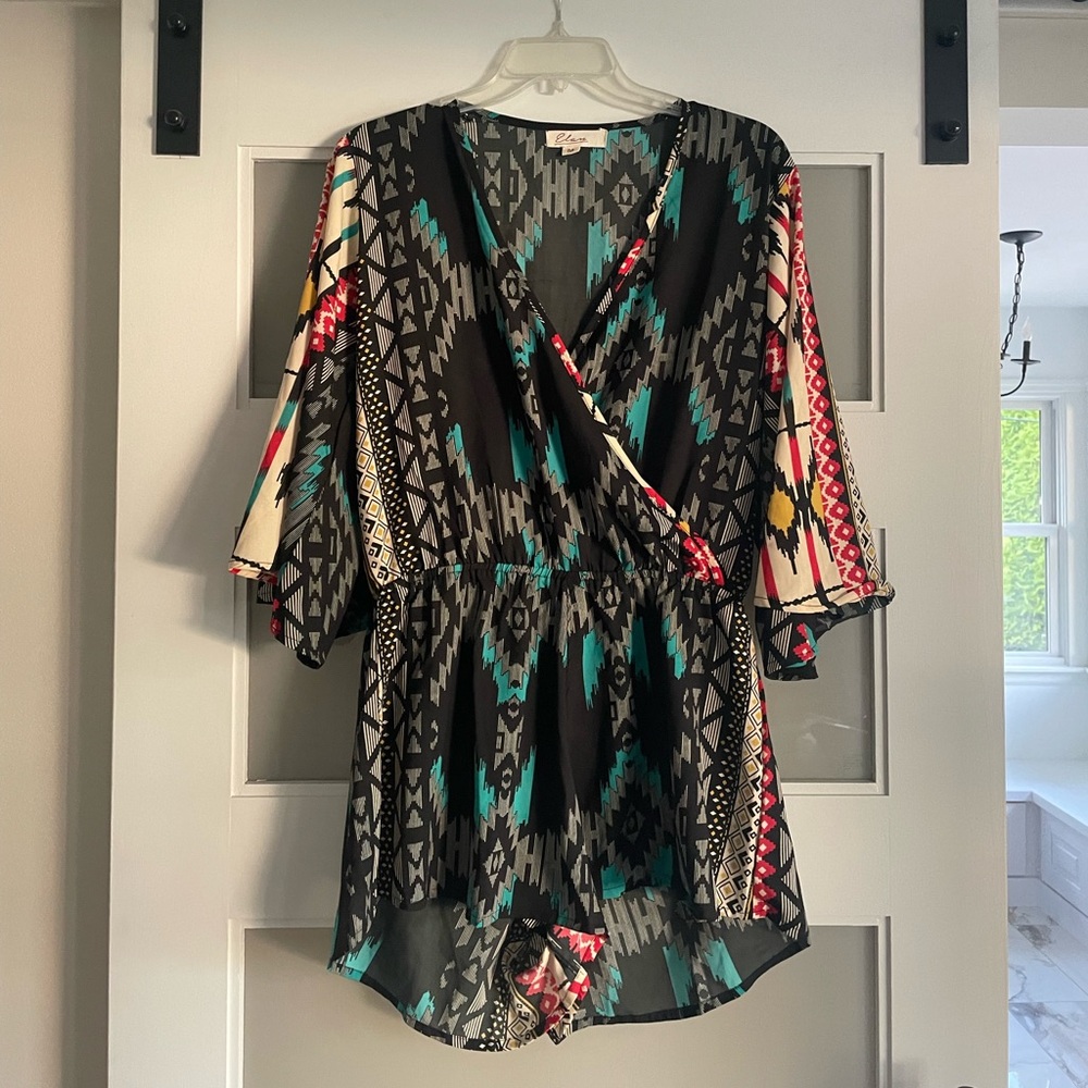 Elan Tribal Romper in Black & Teal Size Medium